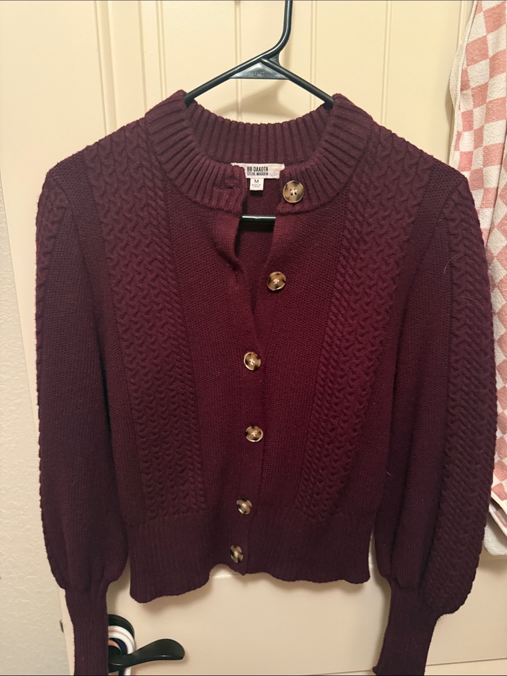 BB Dakota Burgundy Cable Knit Button Cardigan